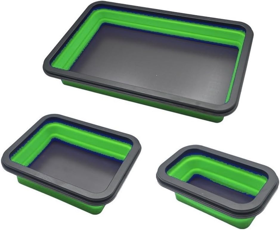  Lot De 3 Plateaux De Rangement Magnétiques Pliables En Silicone Pour Outils D'atelier Avec Adhésif Double Face Pour Sécuriser Les écrous, Les Boulons Et Les Vis Pendant Les Tâches D'assemblage, Noir
