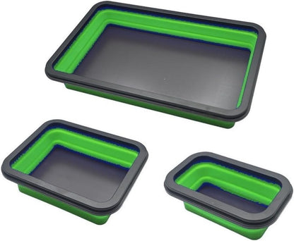  Lot De 3 Plateaux De Rangement Magnétiques Pliables En Silicone Pour Outils D'atelier Avec Adhésif Double Face Pour Sécuriser Les écrous, Les Boulons Et Les Vis Pendant Les Tâches D'assemblage, Noir