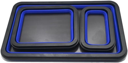  Lot De 3 Plateaux De Rangement Magnétiques Pliables En Silicone Pour Outils D'atelier Avec Adhésif Double Face Pour Sécuriser Les écrous, Les Boulons Et Les Vis Pendant Les Tâches D'assemblage, Noir