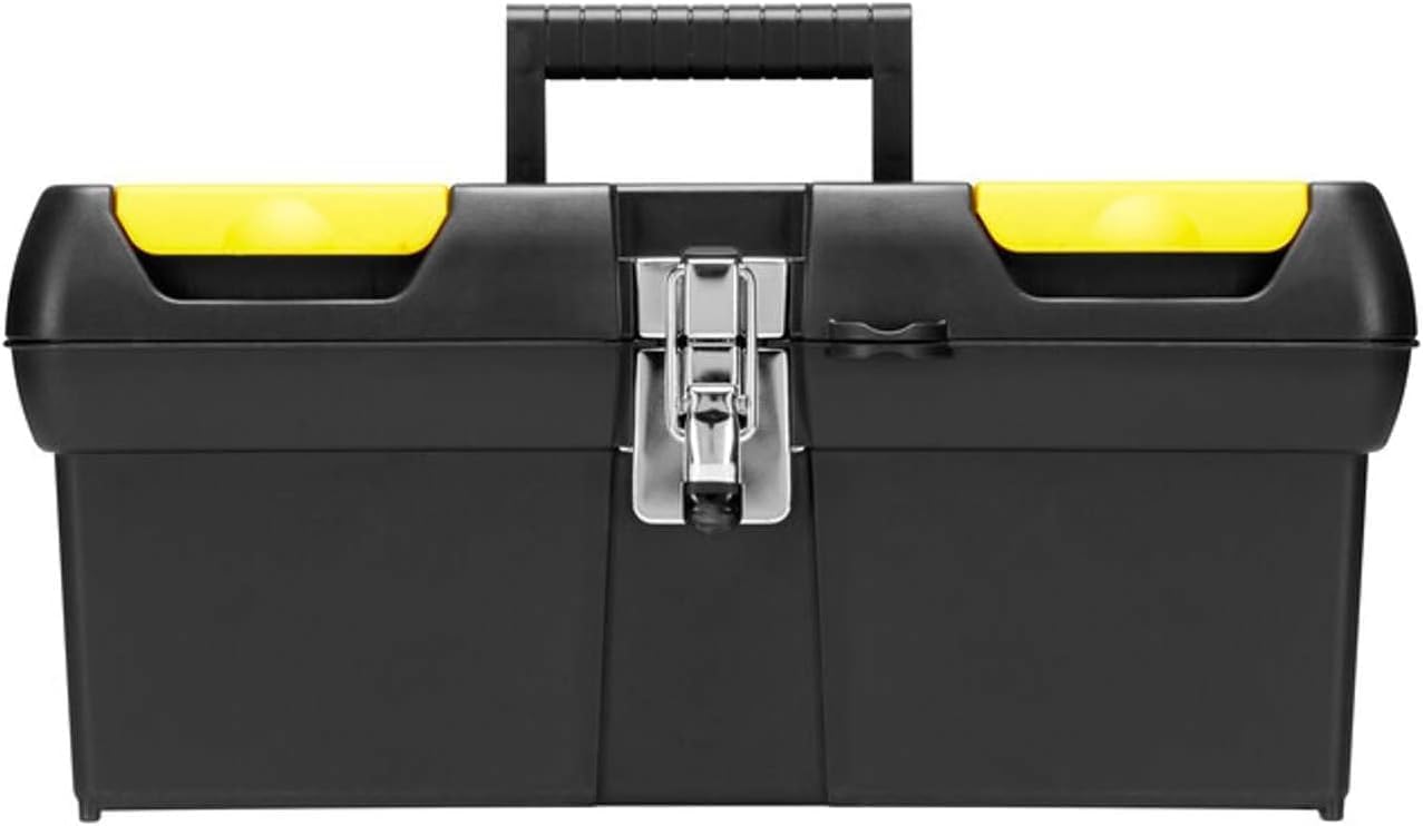  Stanley 1-92-065 Boite A Outils 2 Organiseurs Sur Le Couvercle - Robuste - Attaches Métalliques Résistantes - Porte Outils Amovible - Poignée Articulée, 40.5 X 21 X 18,3 Cm Jaune