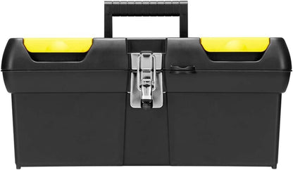  Stanley 1-92-065 Boite A Outils 2 Organiseurs Sur Le Couvercle - Robuste - Attaches Métalliques Résistantes - Porte Outils Amovible - Poignée Articulée, 40.5 X 21 X 18,3 Cm Jaune
