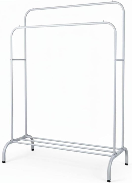  Wintem - Porte-manteau Sur Pied En Métal Blanc Avec Double Barre Et étagère Porte-chaussures, Porte-manteau Peu Encombrant Pour Garde-robe Ordonnée, Tringle à Vêtements Robuste Avec Structure Stable