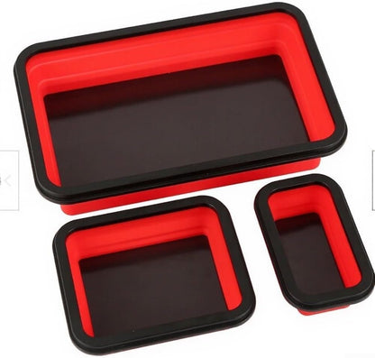  Lot De 3 Plateaux De Rangement Magnétiques Pliables En Silicone Pour Outils D'atelier Avec Adhésif Double Face Pour Sécuriser Les écrous, Les Boulons Et Les Vis Pendant Les Tâches D'assemblage, Noir