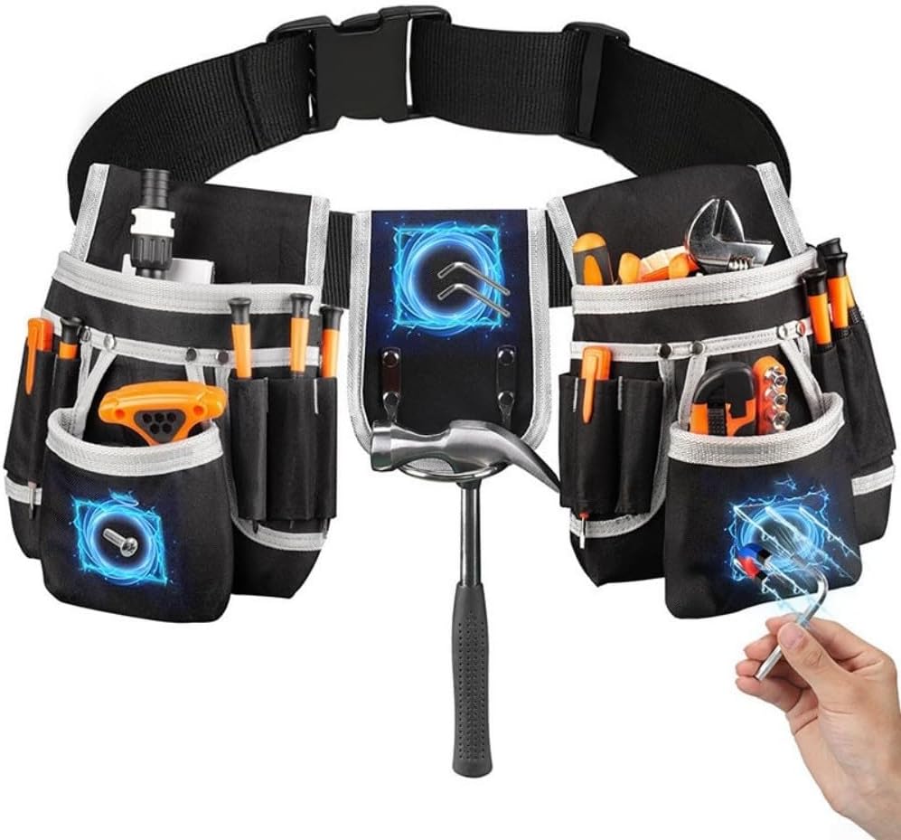  Pochette à Outils En Toile Avec Supports Magnétiques Intégrés Pour Perceuses Et Boulons, Ceinture Sur Mesure, Longueur Maximale 130 Cm, Compartiments Spacieux Pour Une Utilisation Professionnelle Par
