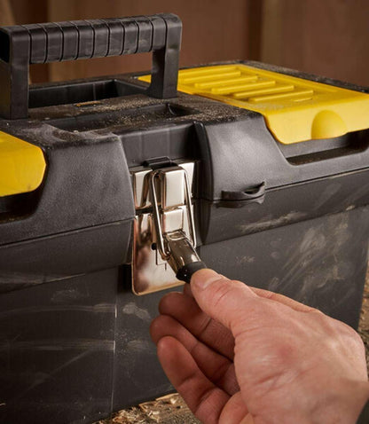  Stanley 1-92-065 Boite A Outils 2 Organiseurs Sur Le Couvercle - Robuste - Attaches Métalliques Résistantes - Porte Outils Amovible - Poignée Articulée, 40.5 X 21 X 18,3 Cm Jaune