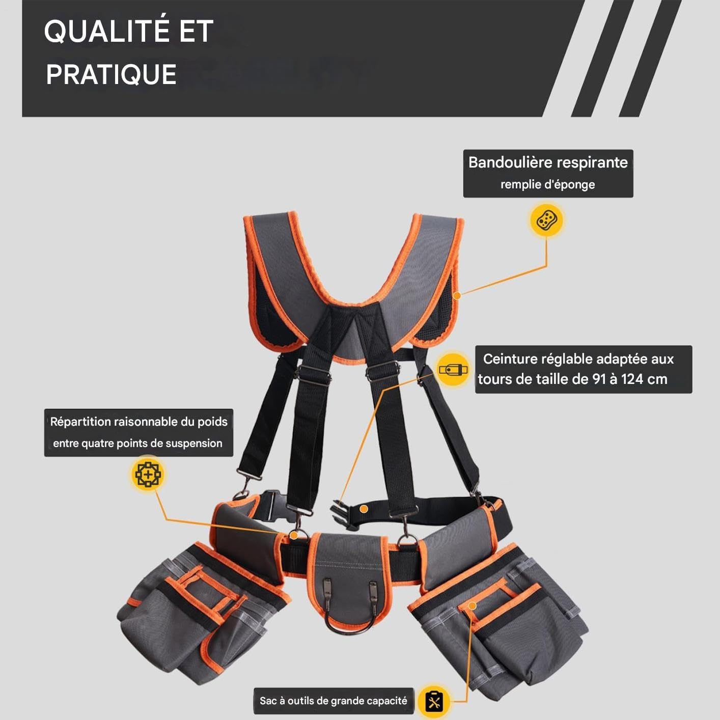  Ceinture À Outils - Ceinture Utilitaire,Sac De Travail Réglable Avec Bretelles Et 19 Poches Pour Projets De Bricolage, Plomberie Et Électricité