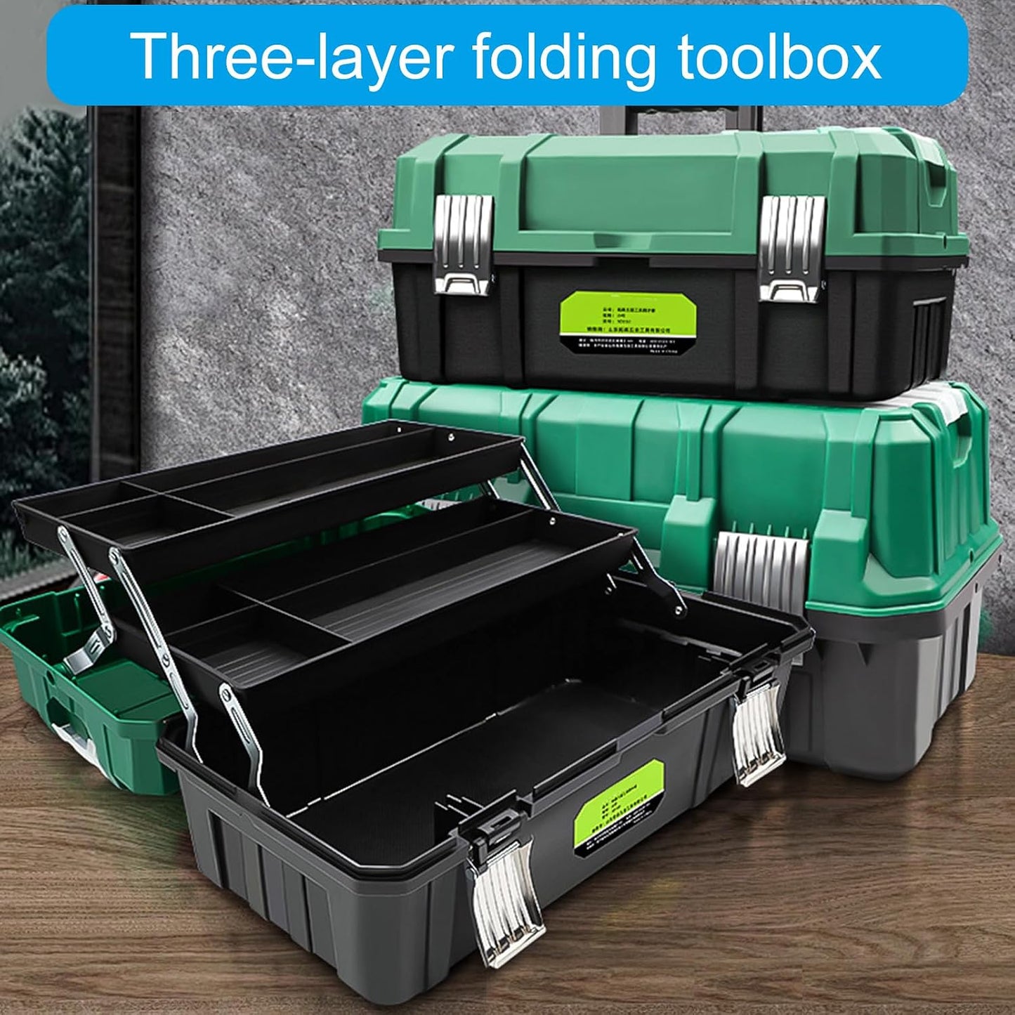  Boîte à Outils Pliable Ergonomique De Grande Capacité De 43,2 Cm Avec Trois Couches Extensibles Et Systèmes De Verrouillage Sécurisé