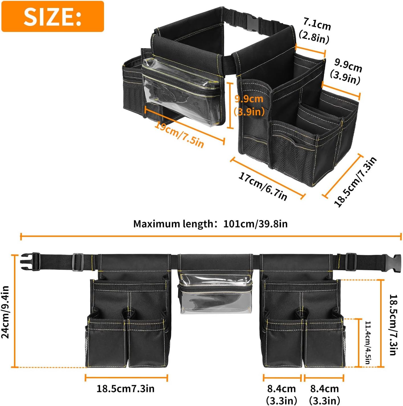  Ceinture à Outils De Jardinage, Sac Banane Réglable, 25 X 20 X 5 Cm, Plusieurs Poches Avec Espace De Rangement Et Design Léger, Ceinture à Outils Imperméable Pour Nettoyage, Ménage, Plomberie