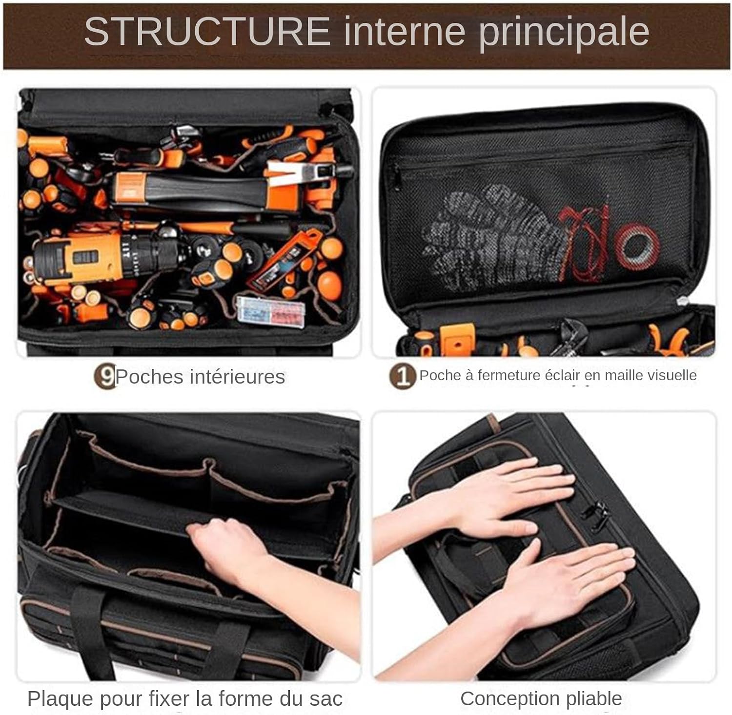  Organisateur De Sac à Outils - Ceinture D'Organisation à Grande Capacité,Sacoche Portable De Rangement Pour Outils | Pour Électricien Mécanicien Menuisier Construction Père Travail