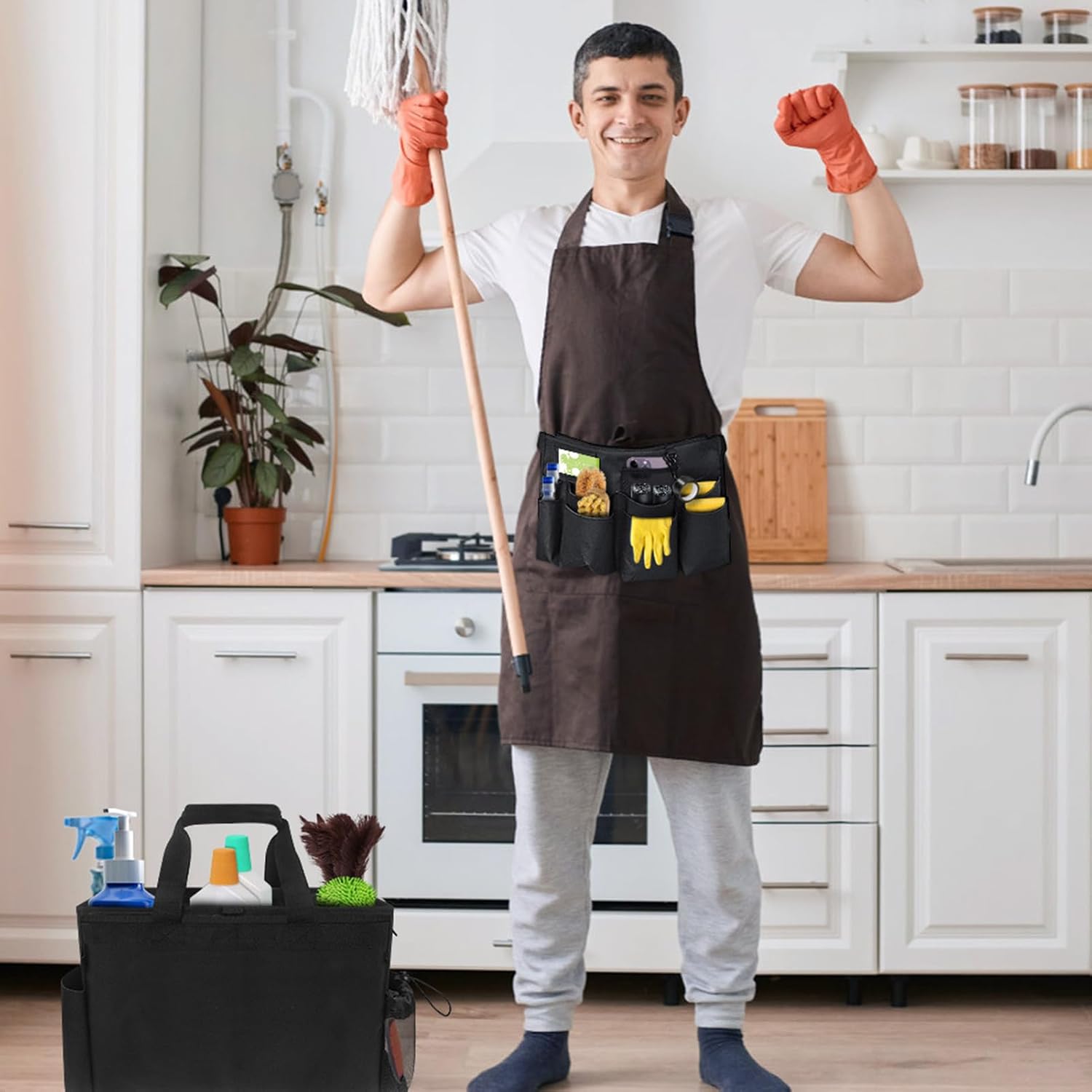  Générique Sacs De Nettoyage Pour Femmes De Ménage | Sac Plébiable Pour Ménage | Porte-Outils Mesh Respirant Imperméable Avec Poignée Bretelle Pour Chiffons Époussetage Cuisine