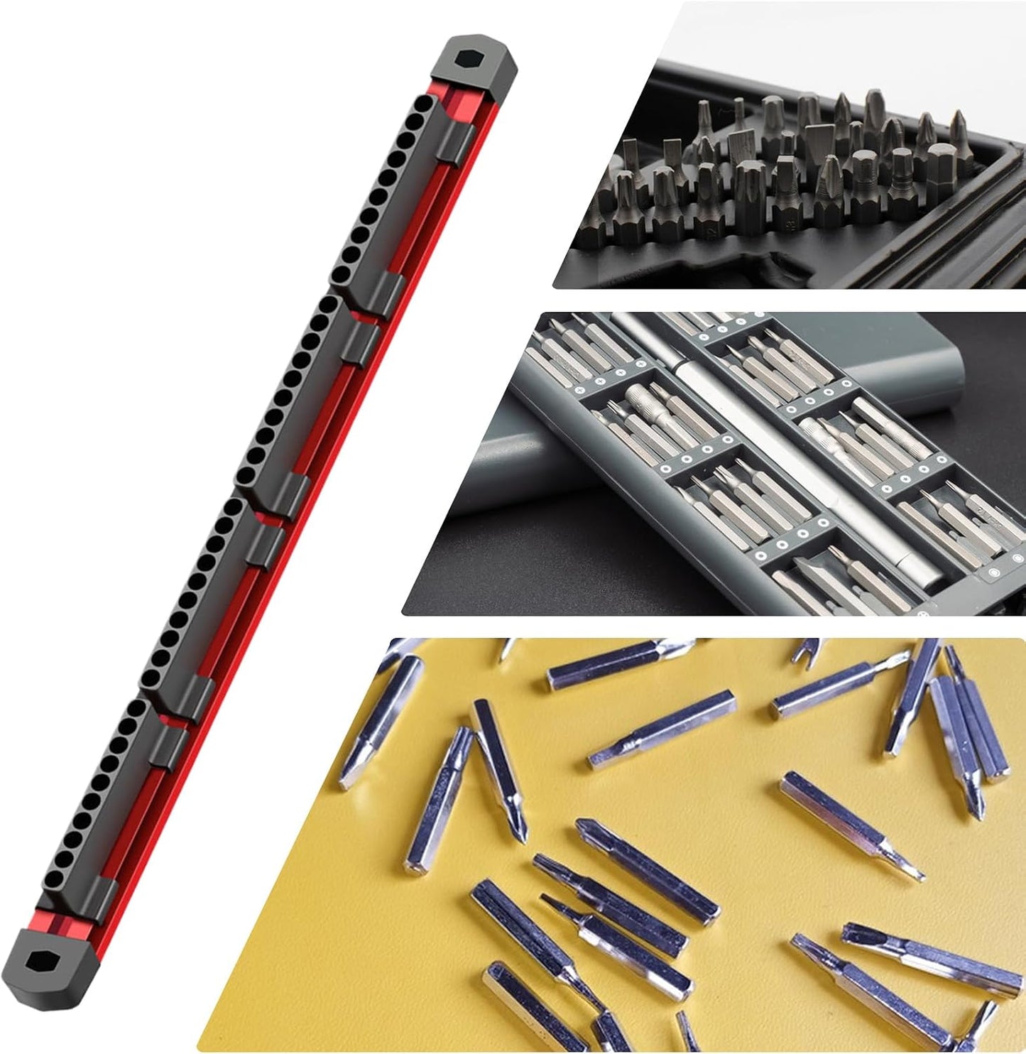  Générique Magnetic Drill Bit Organizer, 40-Slot Screwdriver Bit Storage, Wall-Mount Station, Space-Saving Tool Management, Crafted From Aluminum Alloy Materials, 16.15x1.18x1.06in