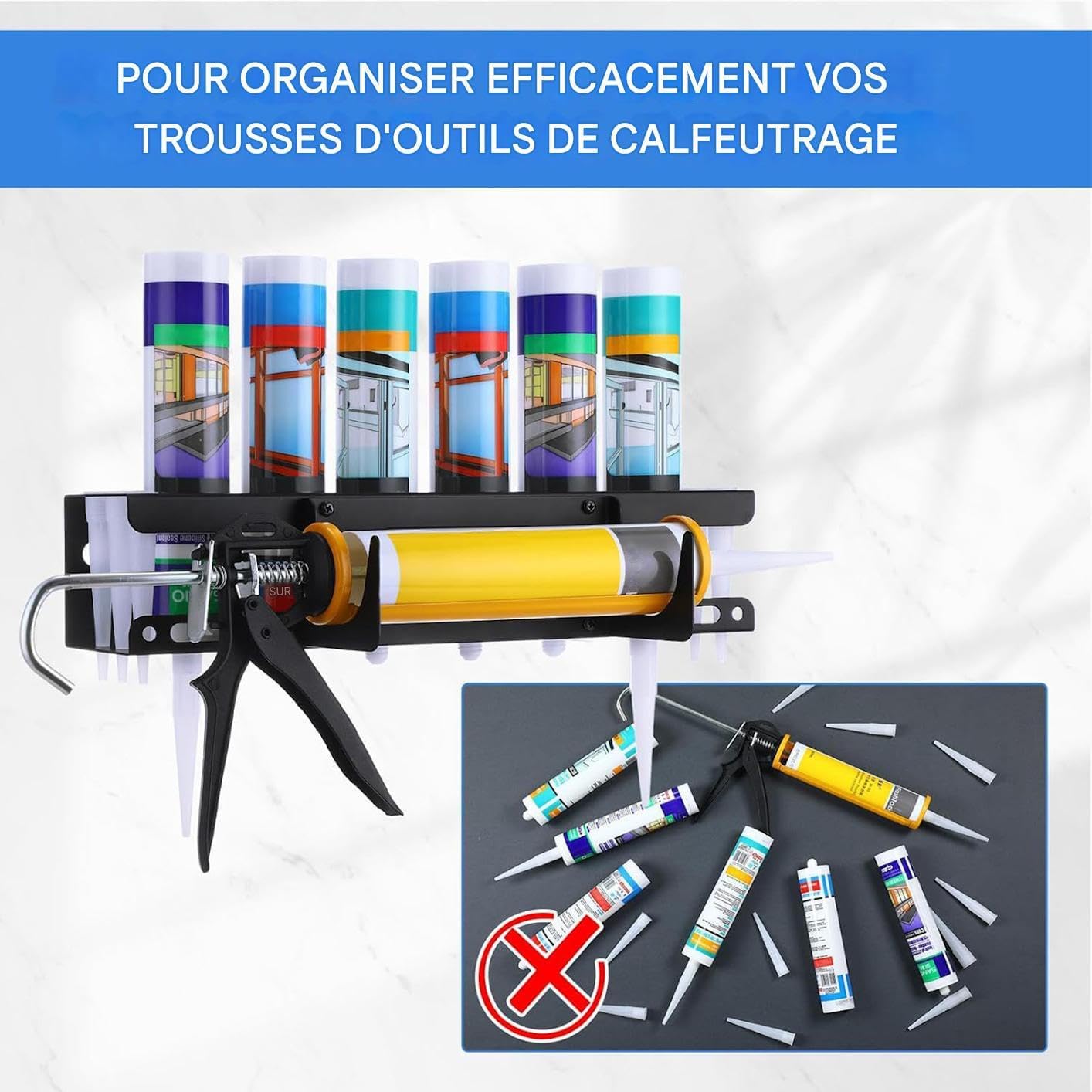  Support Pour Distributeur De Mastic D'Atelier - Support Mural Robuste Pour Tubes De Calfeutrant | Rangement Pour Outils De Professionnels En Rénovation Et Maintenance