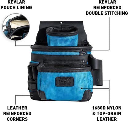  OX Tools Pochette Ultime à 3 Poches En Cuir Et Nylon, Cuir Pleine Fleur Et Renforts En Kevlar