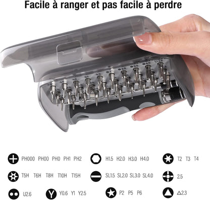  Vinabo Jeu Tournevis De Précision 32 En 1- Mini Set Tournevis Magnétique Bricolage Electronique De Réparation Kit, Outil Informatique Pour PC, MacBook, IPhone, Lunettes, Montre, Smartphone