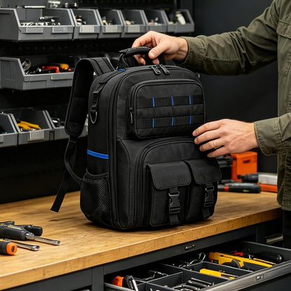 GENERIC Sac à Dos à Outils D'électricien – Sac De Rangement à Rigide | Avec Plusieurs Poches – Sacs à Outils Robustes Pour Homme | Pour Technicien, électricien, Charpentier, Plombier, Amélioration De La