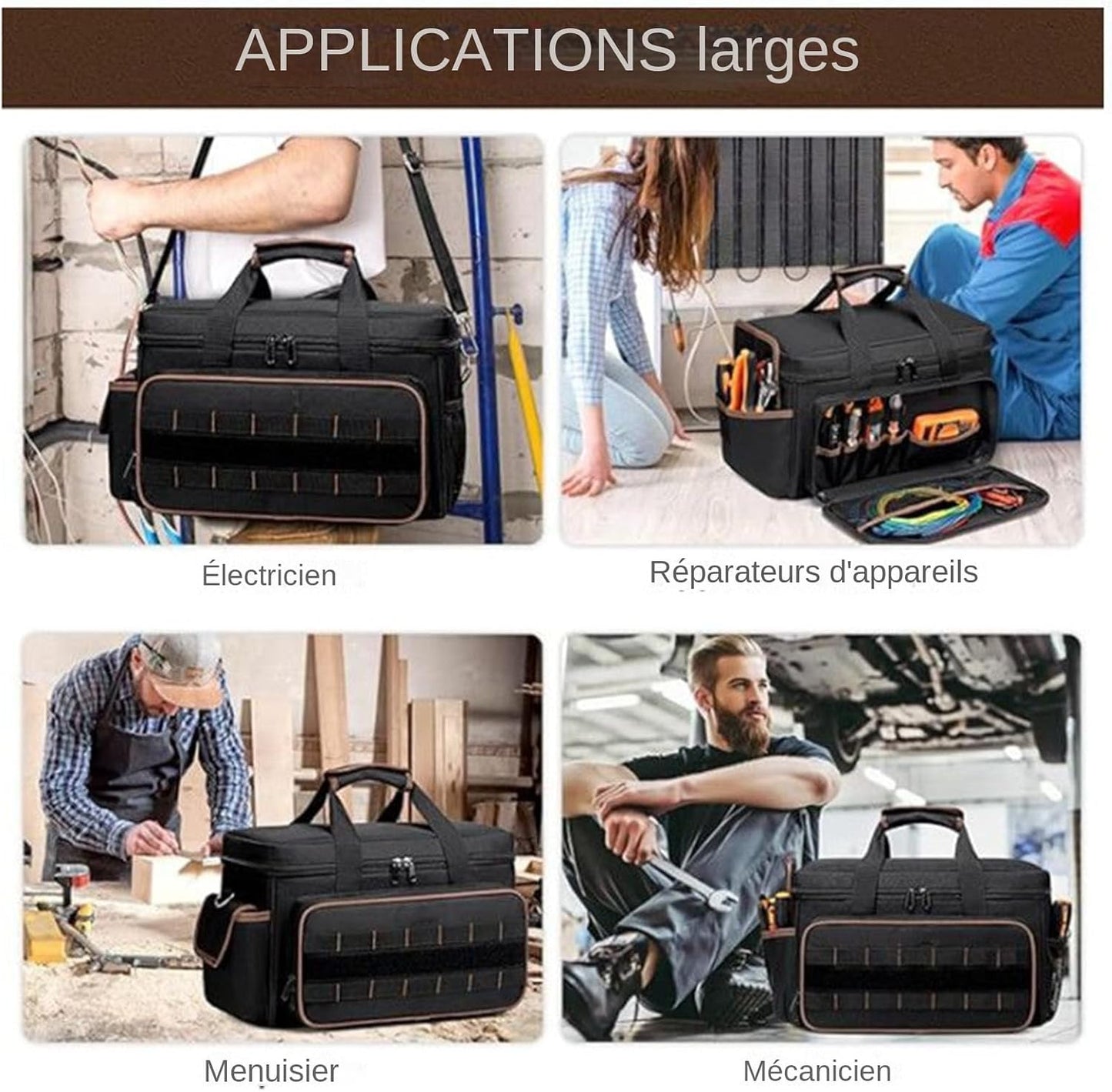  Organisateur De Sac à Outils - Ceinture D'Organisation à Grande Capacité,Sacoche Portable De Rangement Pour Outils | Pour Électricien Mécanicien Menuisier Construction Père Travail