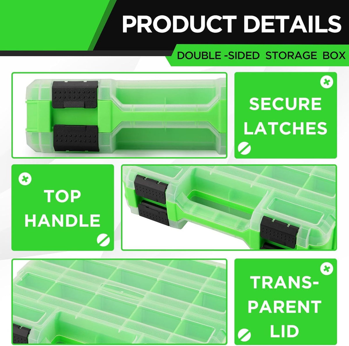  Boîte à Outils Portable Double Face 34 Compartiments De Rangement Pour Forets, Boulons, écrous | Couvercle Transparent Pour Quincaillerie, Clous, Vis, Petites Perles électroniques Et Pièces à Douille