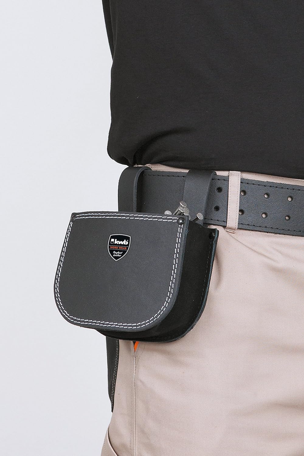  Kwb Sac à Ongles En Cuir Pour Couvreur Avec Deux Compartiments Et Passant De Ceinture Pour Accrocher Dans Un Double Compartiment Noir