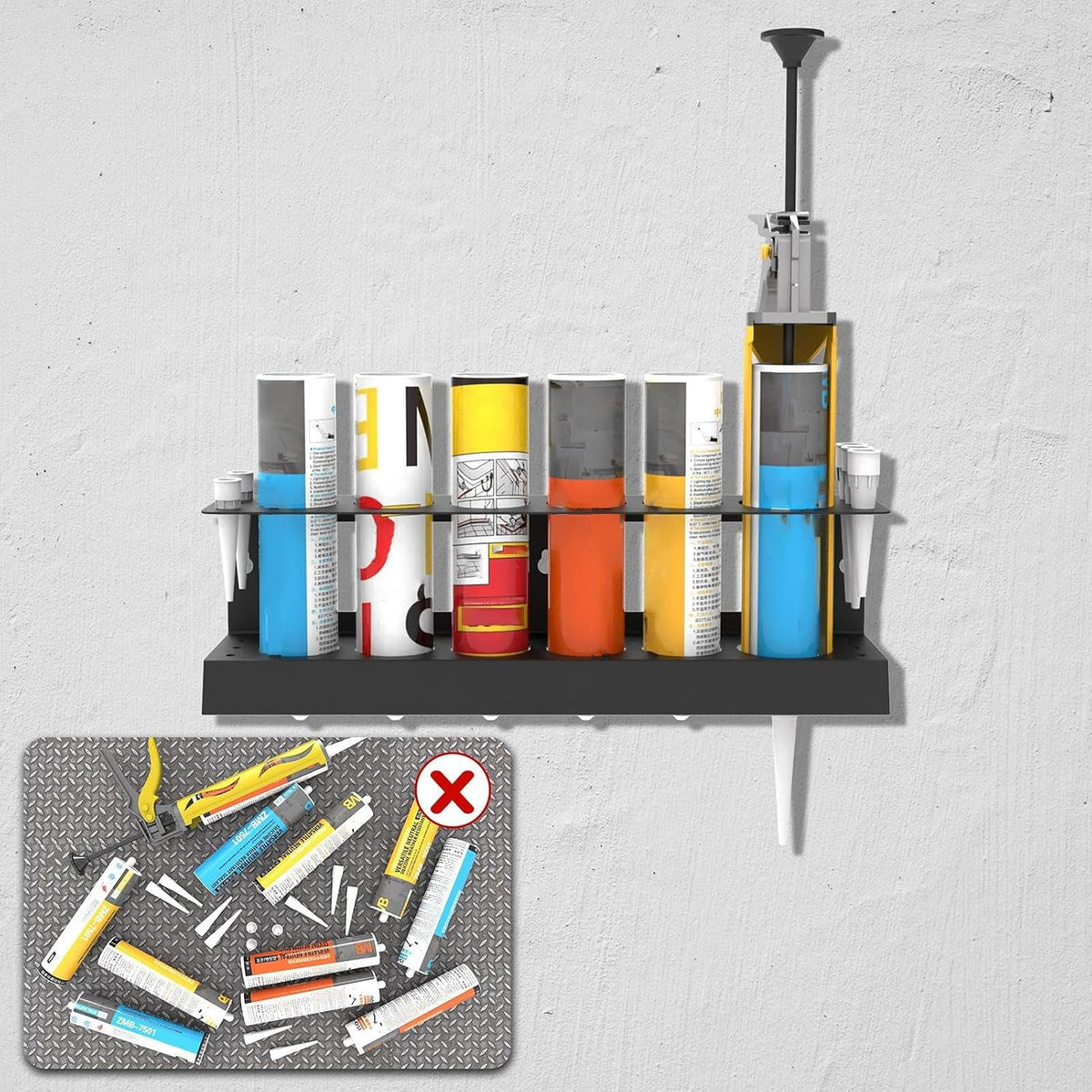  Support Pour Cartouche De Mastic, Porte Tubes Joint, Organisateur Murale Pour Atelier Et Détail Auto Avec Buses Et Flacons