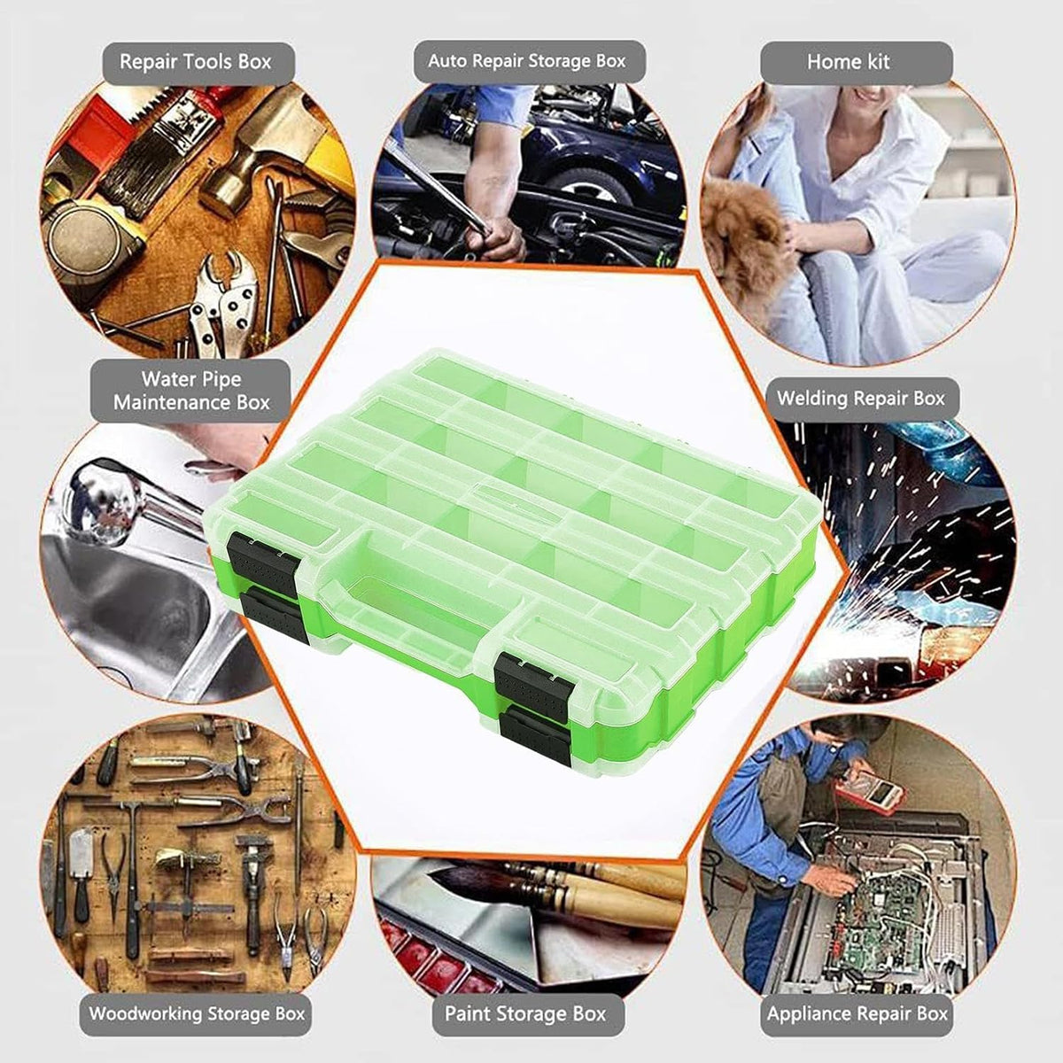  Boîte à Outils Portable Double Face 34 Compartiments De Rangement Pour Forets, Boulons, écrous | Couvercle Transparent Pour Quincaillerie, Clous, Vis, Petites Perles électroniques Et Pièces à Douille