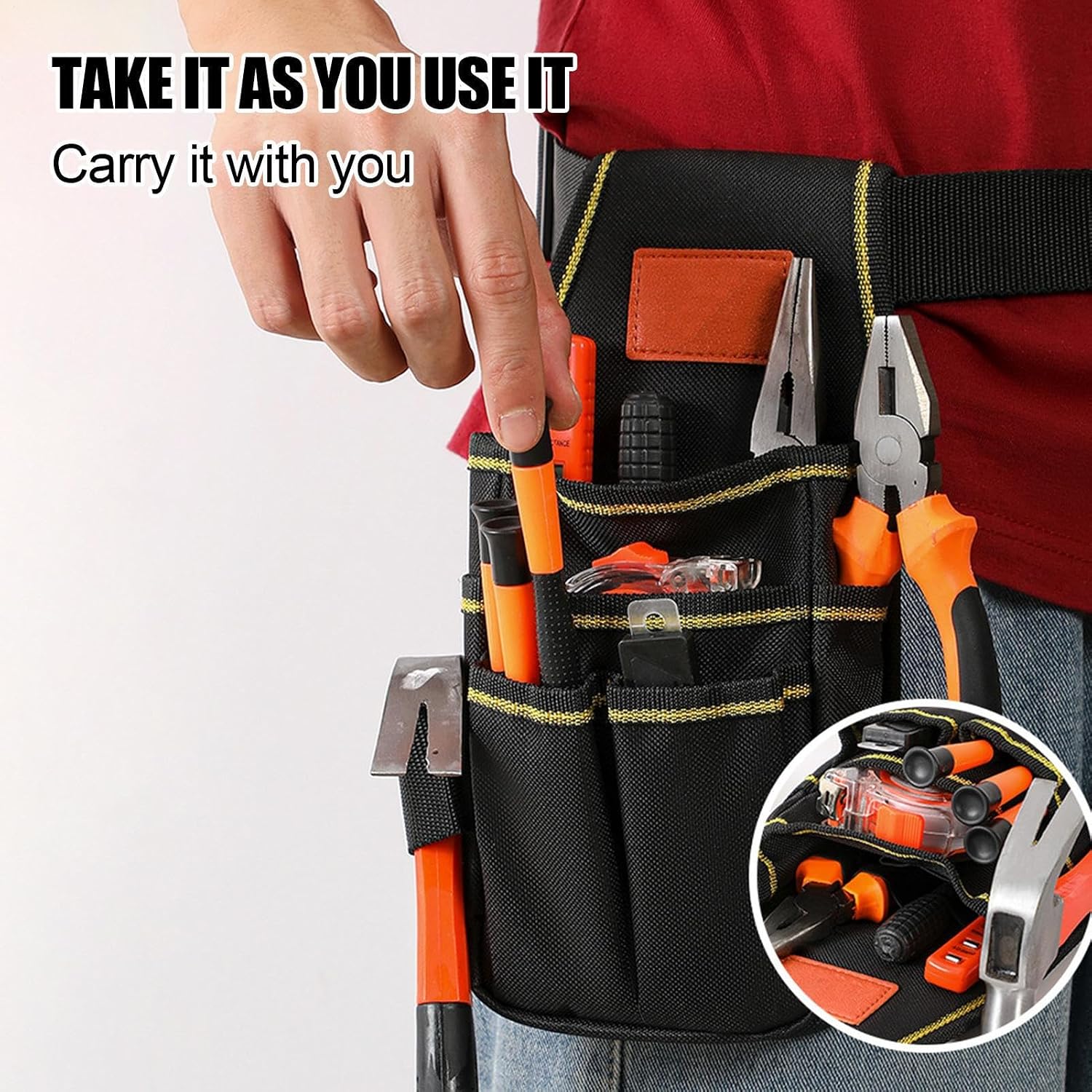 GENERIC Ceinture à Outils D'électricien, Pochette De Rangement Réglable Pour L'entretien De La Construction, Sacs Porte-outils – Pour Construction, Bricoleur, Entrepreneur, Mécanicien, Plombier, Couvreur