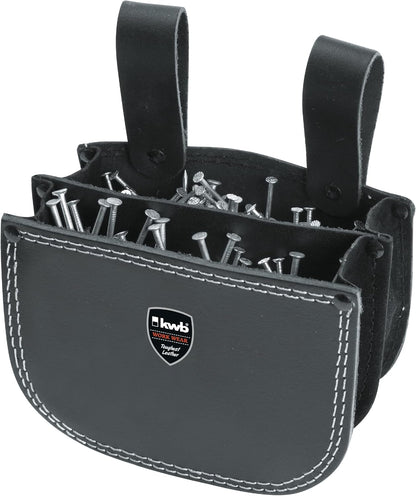  Kwb Sac à Ongles En Cuir Pour Couvreur Avec Deux Compartiments Et Passant De Ceinture Pour Accrocher Dans Un Double Compartiment Noir